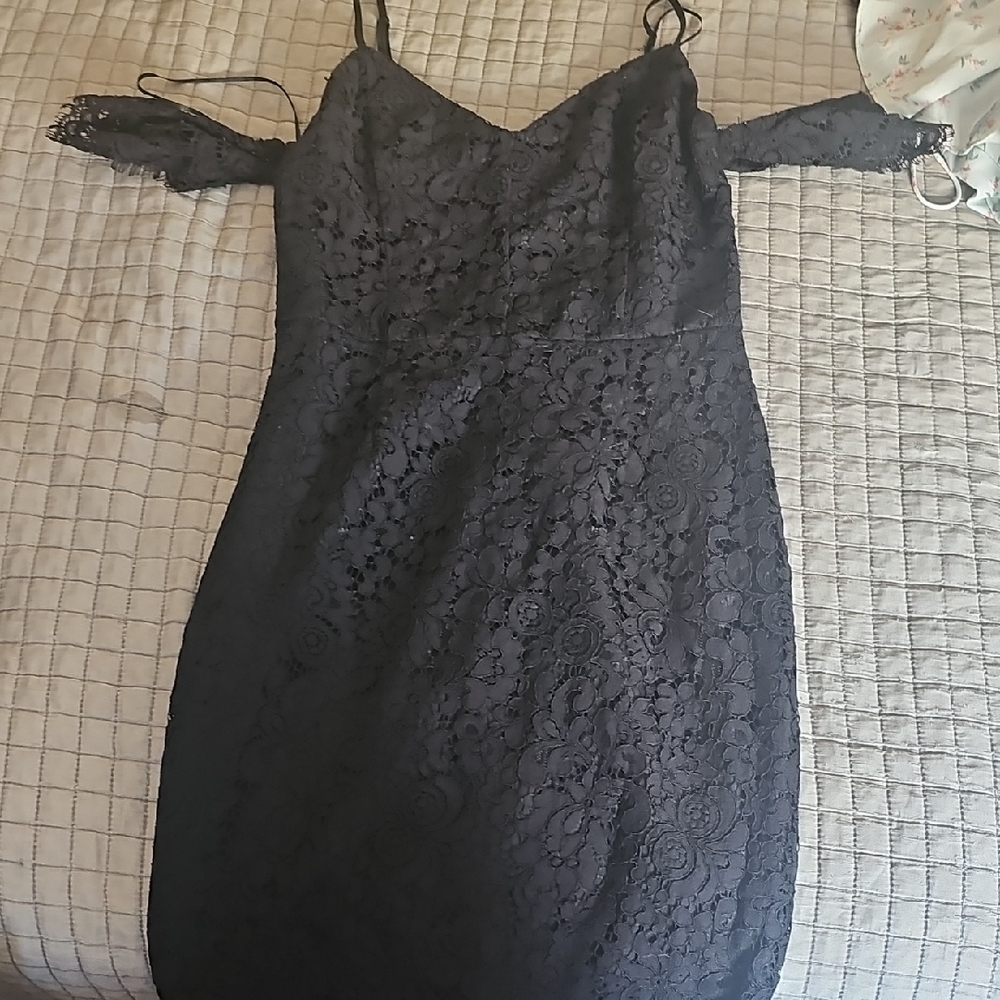 Dynamite Black Lace Cold-Shoulder Dress